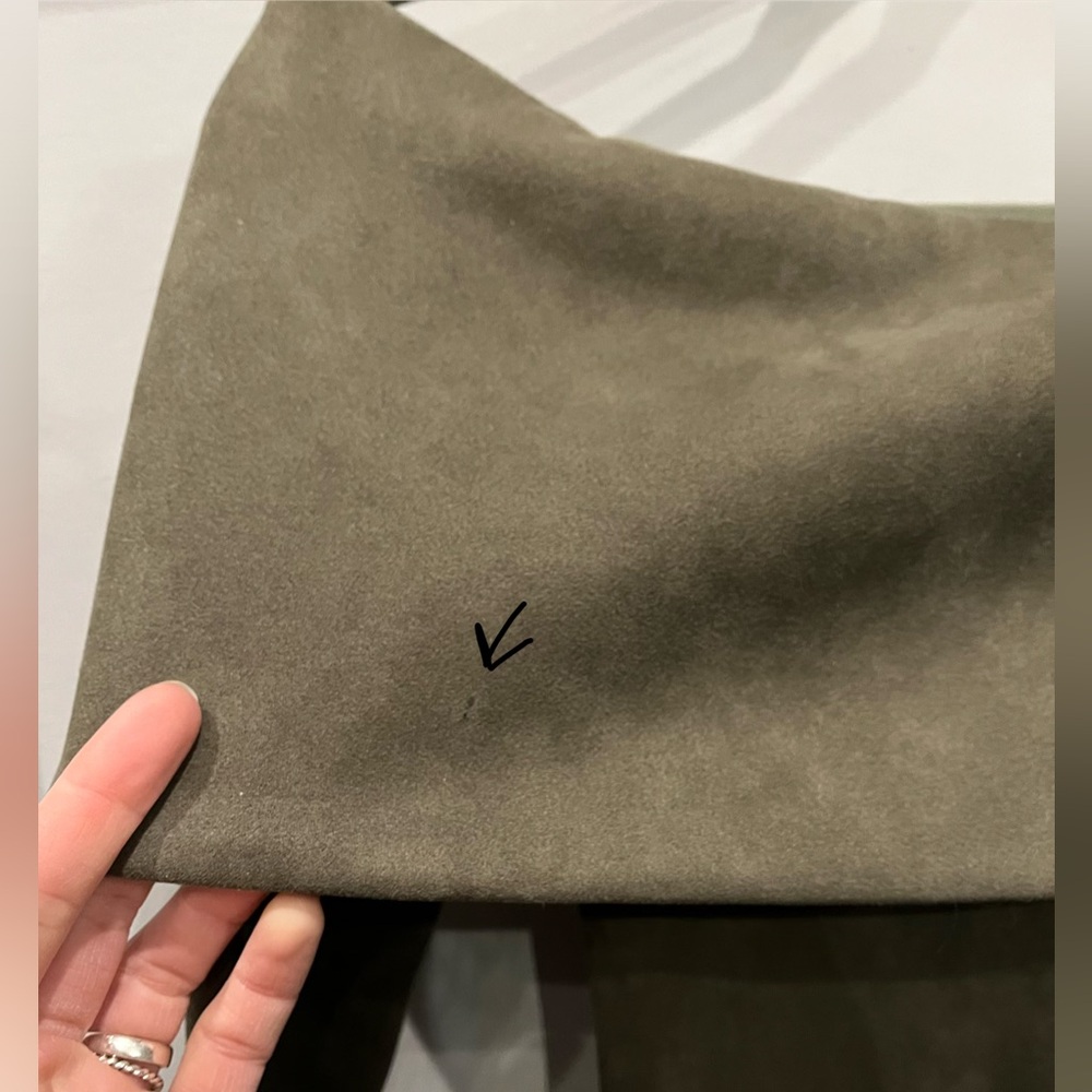 AKIRA OLIVE GREEN SUEDE OFF THE SHOULDER BODYCON MIDI DEESS - Picture 7 of 8